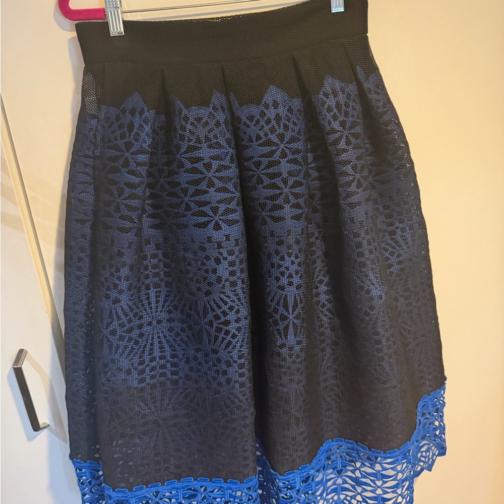 Maje Black and Blue Lace A-Line Skirt